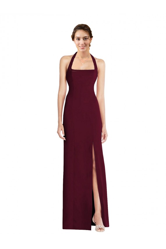 Online Tie Halter Open Back Trumpet Bridesmaid Dress