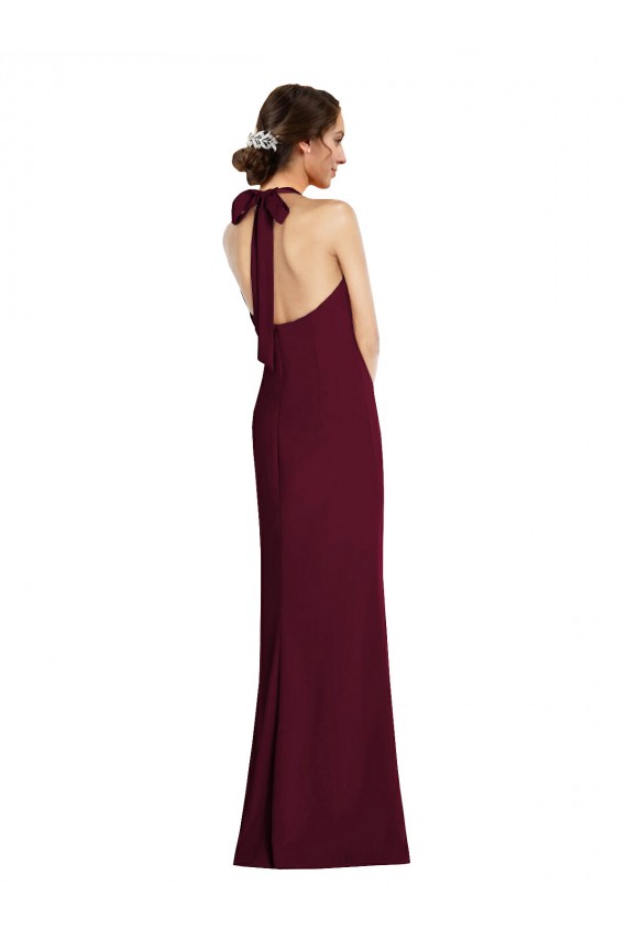 Online Tie Halter Open Back Trumpet Bridesmaid Dress