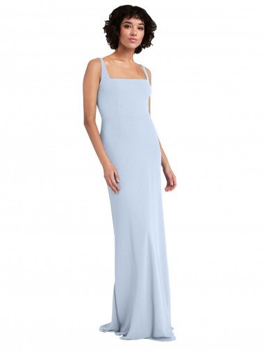 Online Slim Square Neck Fit and Flare Full Length Stretch Crepe Bridesmaid Dress