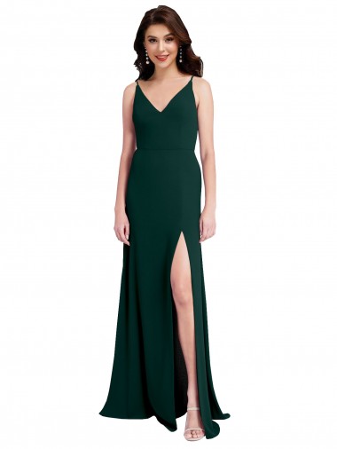 Online Slim A-Line V-Neck Full Length Crepe Bridesmaid Dress with Side Slit