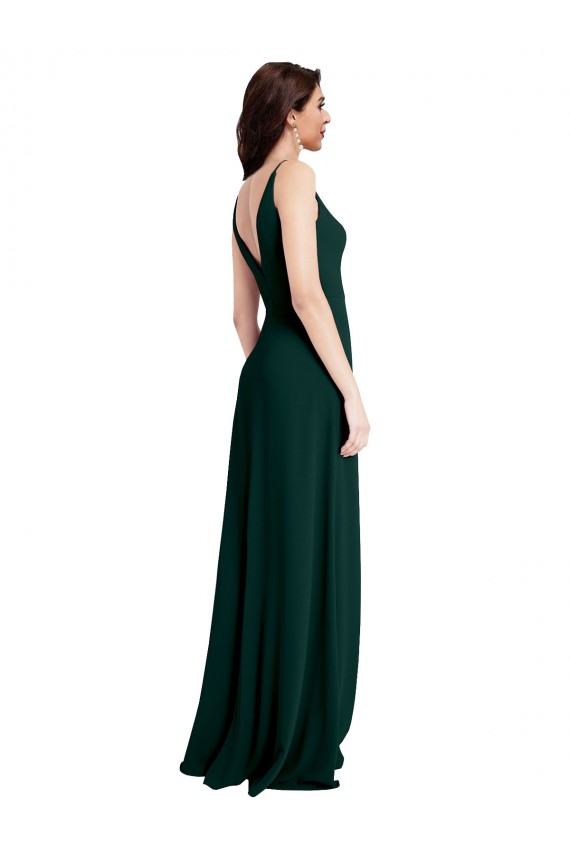 Online Slim A-Line V-Neck Full Length Crepe Bridesmaid Dress with Side Slit