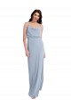 Online Draped Cowl Neck Long Crepe Bridesmaid Dress with Spaghetti Straps