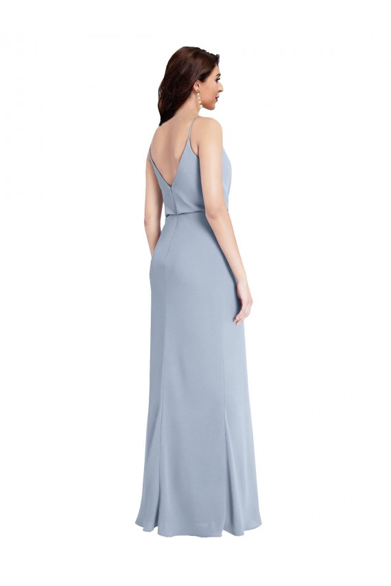 Online Draped Cowl Neck Long Crepe Bridesmaid Dress with Spaghetti Straps