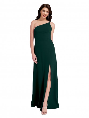 Online A-Line Slim One Shoulder Crepe Bridesmaid Dress with Asymmetrical Straps and Side Slit