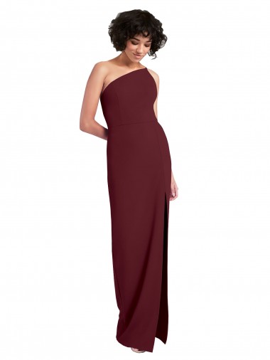 Online Sleek One Shoulder Long Crepe Bridesmaid Dress with Daring Slit