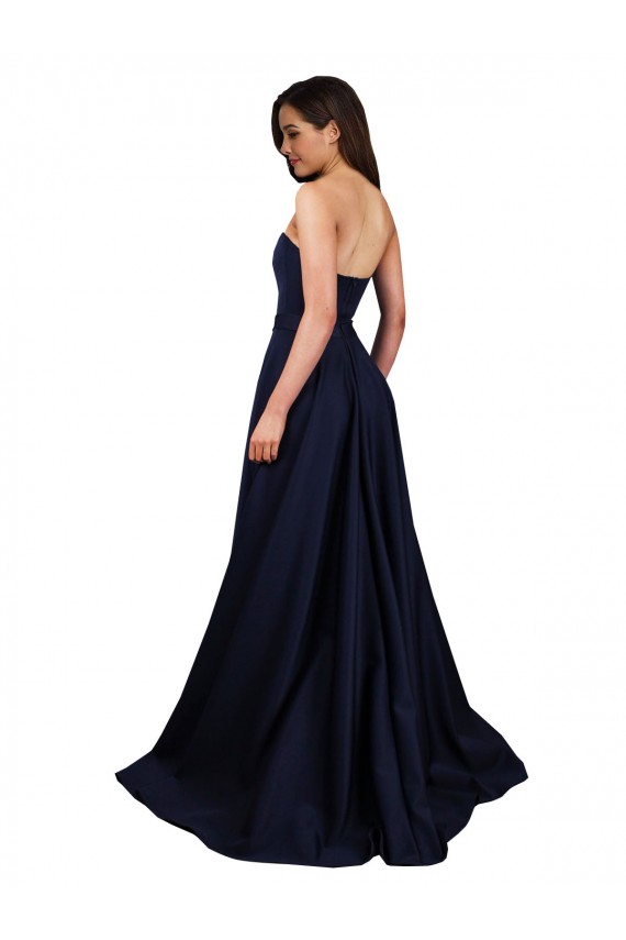 Online Sweetheart Neckline Low Back Long Crepe Bridesmaid Dress with High Leg Spit