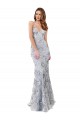 Online Silver V-Neckline Backless Floral Patterned Sequin Bridesmaid Dress