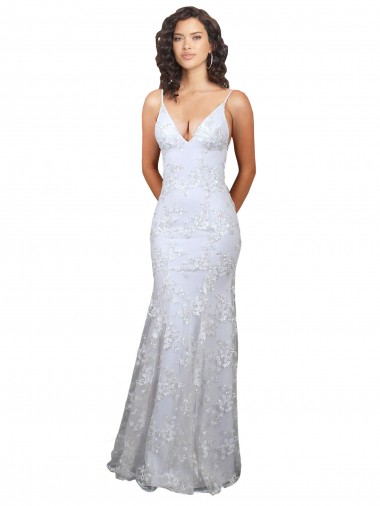 Online V-Neckline Backless Floral Patterned Sequin Bridesmaid Dress