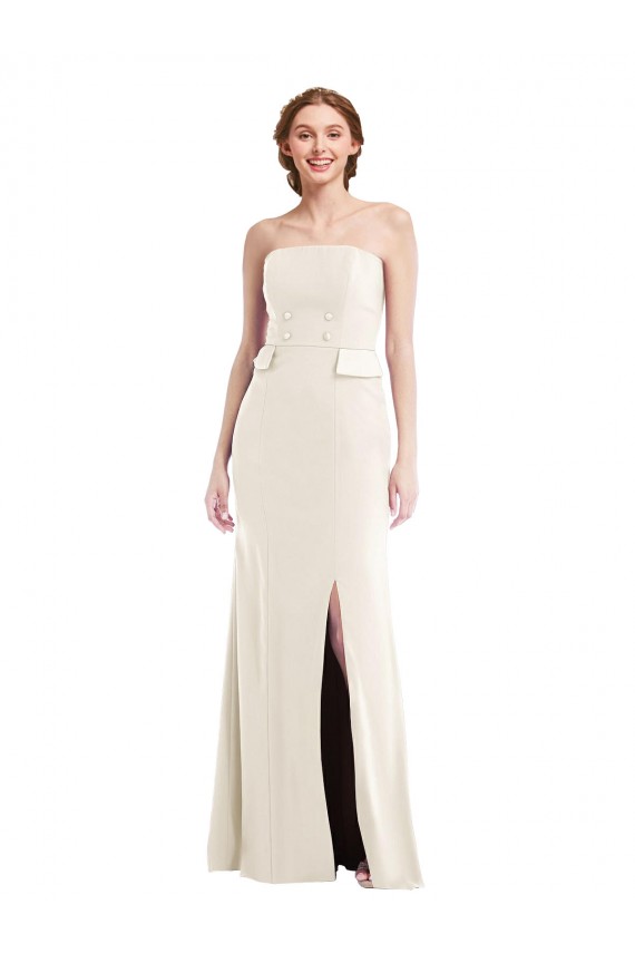 Online Long Strapless Tuxedo Maxi Bridesmaid Dress with Front Slit
