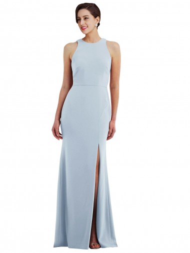 Online Cutout Open Back Halter Maxi Bridesmaid Dress with Scarf Tie