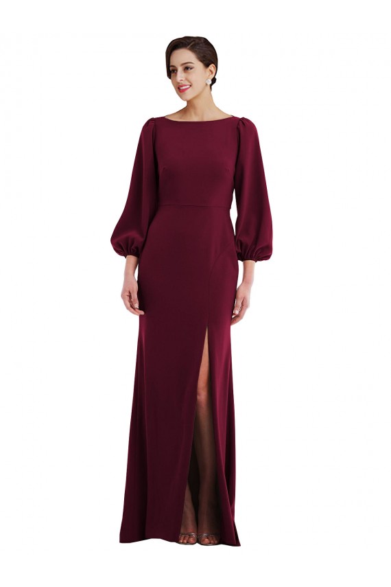Online Bishop Sleeve Open Back Trumpet Bridesmaid Dress with Scarf Tie