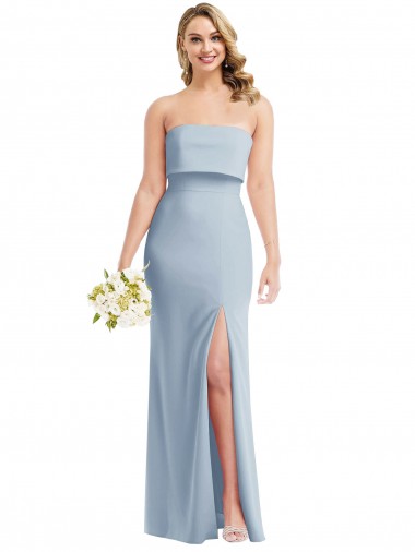 Online Strapless Overlay Bodice Crepe Maxi Bridesmaid Dress with Front Slit