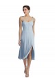 Online Midi Length Bustier Crepe Bridesmaid Dress with Back Bow Straps
