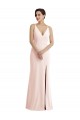 Online Skinny Strap Deep V-Neck Crepe Trumpet Bridesmaid Dress with Front Slit