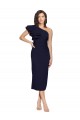 Online Ruched Midi Length Short Crepe Bridesmaid Dress with Shoulder Ruffles