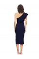 Online Ruched Midi Length Short Crepe Bridesmaid Dress with Shoulder Ruffles