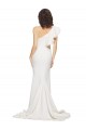 Online Ruched Long Sweep Train Crepe Bridesmaid Dress with Shoulder Ruffles