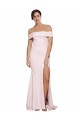 Online Off Shoulder Long Crepe Bridesmaid Dress with Straight Neckline and Side Split
