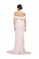 Online Off Shoulder Long Crepe Bridesmaid Dress with Straight Neckline and Side Split