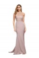 Online Long Sweetheart Crepe Bridesmaid Dress with High Neck Illusion Tulle Details
