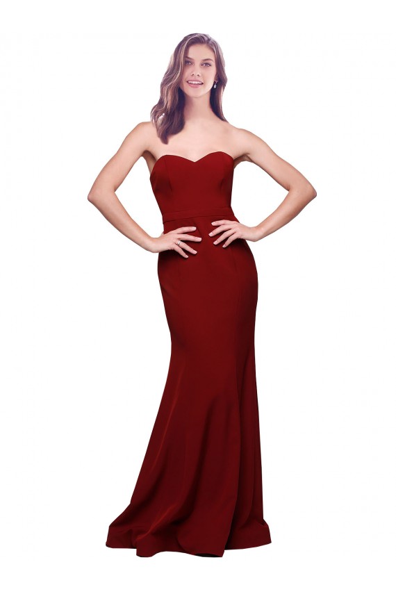 Online Long Full Length Sweetheart Slim Crepe Bridesmaid Dress with Strapless Bodice