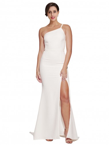 Online Long Sweep Train Crepe Bridesmaid Dress with Side Split and One Strap