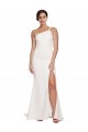 Online Long Sweep Train Crepe Bridesmaid Dress with Side Split and One Strap