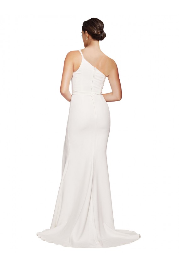 Online Long Sweep Train Crepe Bridesmaid Dress with Side Split and One Strap