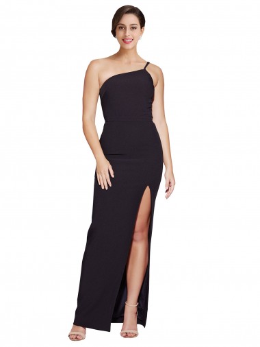 Online Long Floor Length Crepe Bridesmaid Dress with Side Split and One Strap
