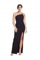 Online Long Floor Length Crepe Bridesmaid Dress with Side Split and One Strap