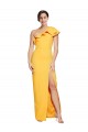 Online One Shoulder Floor Length Crepe Bridesmaid Dress with Thigh High Split