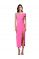 Online One Shoulder Neckline Short Midi Length Crepe Bridesmaid Dress