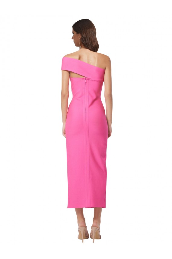 Online One Shoulder Neckline Short Midi Length Crepe Bridesmaid Dress