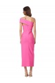 Online One Shoulder Neckline Short Midi Length Crepe Bridesmaid Dress