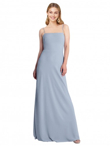 Online Straight Neckline Crepe Slip Bridesmaid Dress with Strappy Back