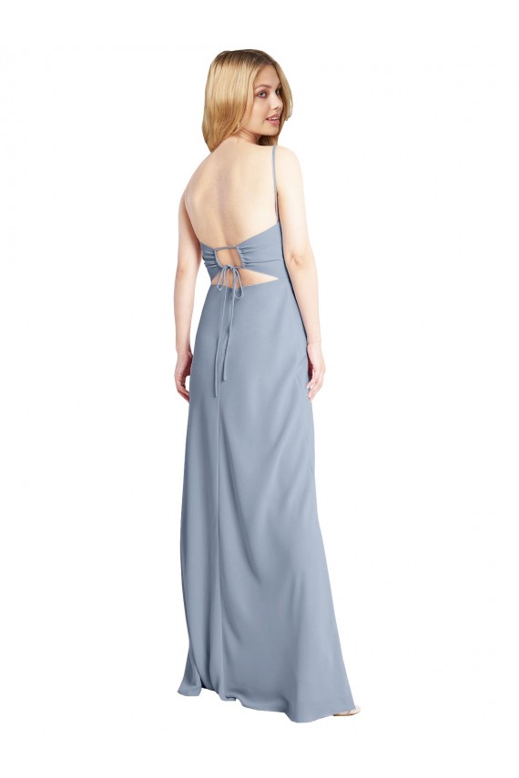 Online Straight Neckline Crepe Slip Bridesmaid Dress with Strappy Back