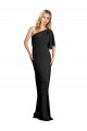 Online Pleated One Shoulder Flutter Sleeves Slim Crepe Bridesmaid Dress