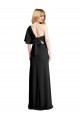 Online Pleated One Shoulder Flutter Sleeves Slim Crepe Bridesmaid Dress