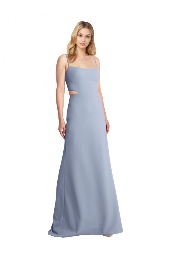 Online Feminine Scoop Neckline Long Crepe Slip Bridesmaid Dress 