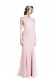 Online Square Neck Criss Cross Open Back Slim Crepe Bridesmaid Dress with Spaghetti Straps