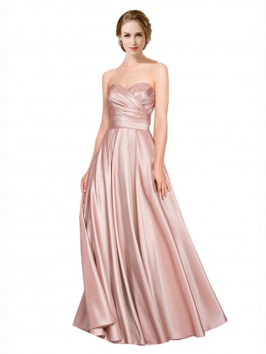 Online Long Plated Strapless Sweetheat Stretch Satin Bridesmaid Dress