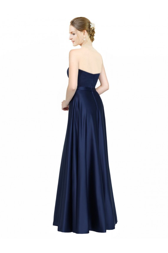 Online Floor Length Sweetheart Neckline Stretch Satin Bridesmaid Dress with Belt