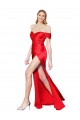Online Off the Shoulder High Neck Stretch Satin Bridesmaid Dress with High Slit