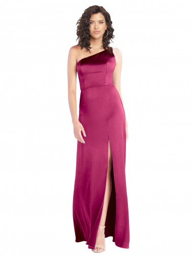 Online Sleek One Shoulder A-Line Long Stretch Satin Bridesmaid Dress with Spaghetti Straps Back