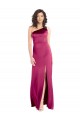 Online Sleek One Shoulder A-Line Long Stretch Satin Bridesmaid Dress with Spaghetti Straps Back