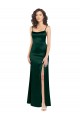 Online Long Slim Scoop Neck Stretch Satin Bridesmaid Dress with Open Back