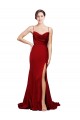 Online Cowl Front Neck Sweep Train Stretch Satin Bridesmaid Dress with High Side Split