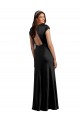 Online Plunging V-Neck Cap Cleeves Long Stretch Satin Bridesmaid Dress with Keyhole Back