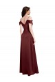 Online Draped Off the Shoulder Sleeves Slim A-Line Stretch Satin Bridesmaid Dress with Side Slit