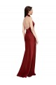 Online Backless Halter Long Stretch Satin Bridesmaid Dress
